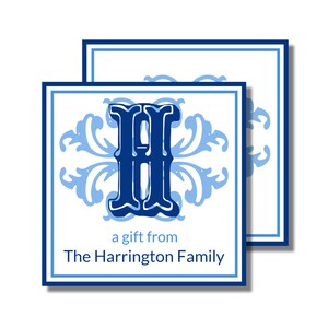 Etiqueta de regalo, envoltorio, tarjeta de presentación, etiqueta, pegatina, letra azul ornamentada (etiqueta de regalo imprimible, envoltorio, descarga digital personalizada)