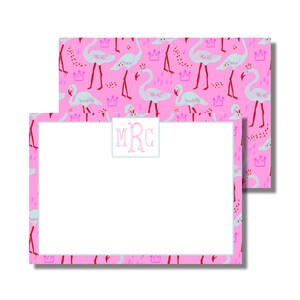 Mädchen-Briefpapier, Dankesnotizen, Karte für alle Anlässe, Flamingos rosa Monogramm (druckbare flache Karte, personalisierter digitaler Download)