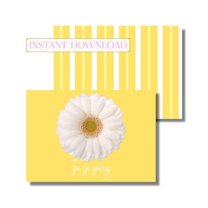 Je suis désolé, carte de condoléances, je pense à vous, excuses, carte jaune désolé (carte de correspondance pliée imprimable, téléchargement numérique instantané)