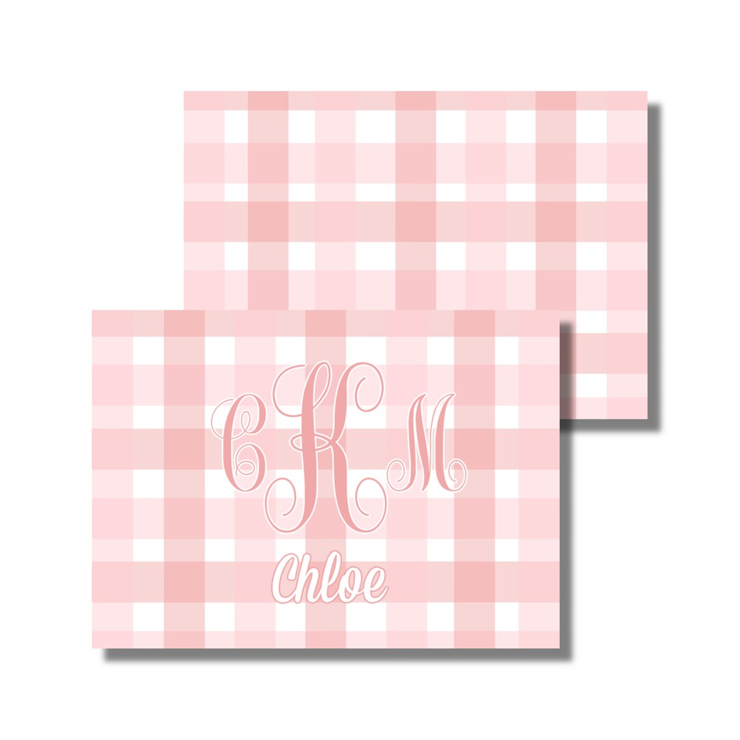 Personalized Girls Stationery With Pink Gingham and Monogram, Printable ...