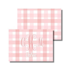 "Kinder Briefpapier, Dankesnotizen, Grußkarten, ""alle Anlässe"" Karte, rosa Gingham Monogramm (druckbare gefaltete Grußkarte, individueller digitaler Download)"