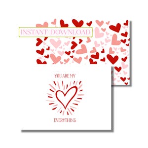 Carte de Saint-Valentin, carte de correspondance, carte de voeux, carte de vœux, carte de coeur de la Saint-Valentin (carte de correspondance pliée imprimable, téléchargement numérique instantané)