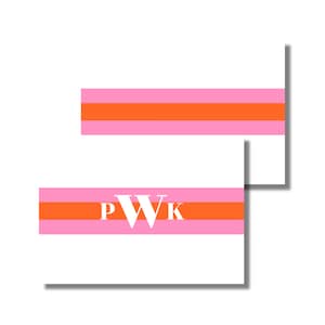 Papeterie preppy, notes de remerciement, carte pour toutes les occasions, monogramme à rayures orange rose (carte pour lettres pliée imprimable, téléchargement numérique personnalisé)
