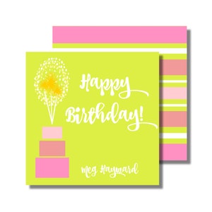 Etiqueta de regalo de cumpleaños, caja de regalo, fiesta de cumpleaños, pastel de cumpleaños rosa y lima (etiqueta de regalo imprimible/caja de regalo, descarga digital personalizada)