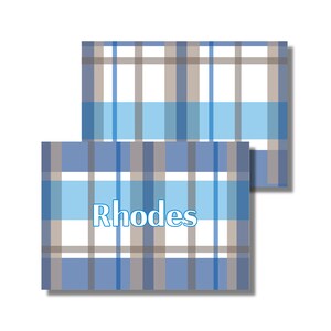 Articoli di cancelleria per ragazzi, biglietti di ringraziamento, biglietti di auguri, biglietti per tutte le occasioni, nome a quadri blu e marrone chiaro (biglietto piegato stampabile, download digitale personalizzato)