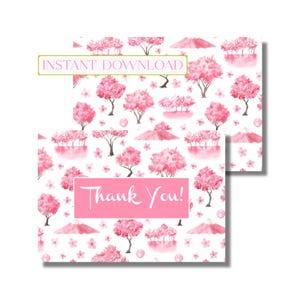 Carte de remerciement, carte de remerciement, carte de voeux, carte de remerciement chinoiserie rose (carte de correspondance pliée imprimable, téléchargement numérique instantané)