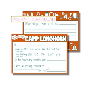 Camp Longhorn Fill in the Blank Grußkarte, Camp Schreibwaren, Kinderkarten, Postkarten Zuhause (druckbare flache Grußkarte, sofortiger digitaler Download)
