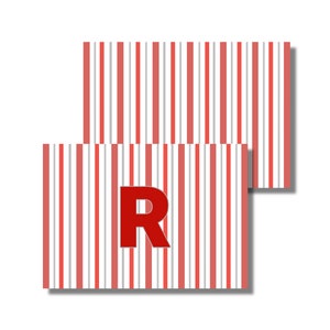 Papelería infantil, notas de agradecimiento, tarjetas, tarjetas para cualquier ocasión, inicial de rayas rojas (tarjeta plegable imprimible, descarga digital personalizada)