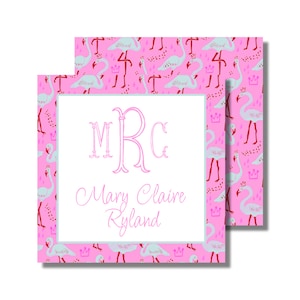 Étiquette cadeau, enveloppe cadeau, carte de visite, étiquette, autocollant, monogramme rose flamant rose (étiquette cadeau imprimable/boîte cadeau, téléchargement numérique personnalisé)