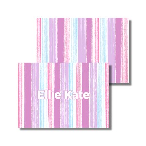 Kinder Briefpapier, Dankesnotizen, Grußkarten, Karte für alle Anlässe, Lila Streifen Name (druckbare gefaltete Grußkarte, individueller digitaler Download)