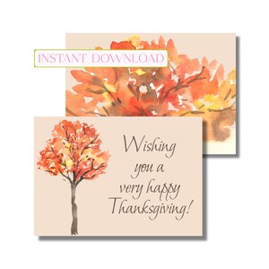 Carte de voeux pour Thanksgiving, joyeux Thanksgiving automne, feuilles d'automne aquarelle (carte de correspondance pliée imprimable, téléchargement numérique instantané)