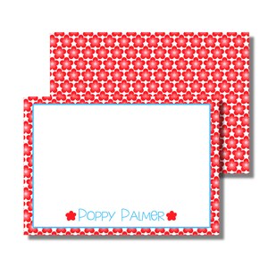 Mädchen-Briefpapier, Dankesnotizen, Grußkarten, Allanlass-Karte, glückliche rote Blumen (druckbare flache Grußkarte, individueller digitaler Download)