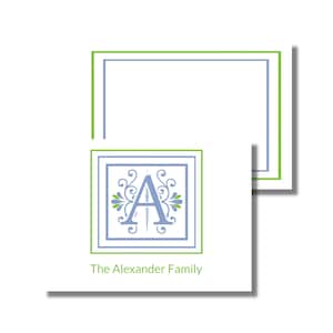 Papelaria com monograma, notas de agradecimento, cartão para todas as ocasiões, carta azul-centáurea (cartão dobrado para impressão, download digital personalizado)