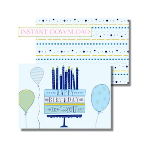 Carte d'anniversaire, carte de joyeux anniversaire, fête d'anniversaire, carte de voeux, anniversaire bleu (carte de correspondance pliée imprimable, téléchargement numérique instantané)