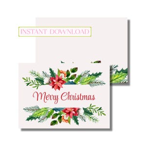 Carte de voeux de Noël, carte de voeux joyeux Noël, verdure classique aquarelle (carte de correspondance pliée imprimable, téléchargement numérique instantané)