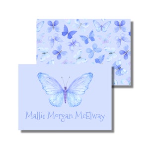Papeterie pour bébé, papeterie pour enfants, mots de remerciement, cartes de correspondance, jolis papillons bleus (carte de correspondance pliée imprimable, téléchargement numérique personnalisé)