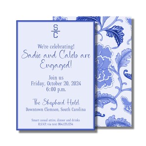Wedding Invitation, Floral Blues Chinoiserie, Style 2 (printable flat invitation, custom digital download) *Wedding Suite*