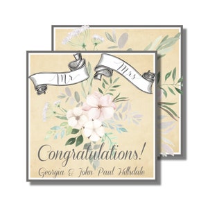 Etiqueta de regalo de boda, etiqueta de regalo de compromiso, etiqueta de recuerdo de fiesta, flores de boda vintage (etiqueta de regalo imprimible/envoltorio de regalo, descarga digital personalizada)