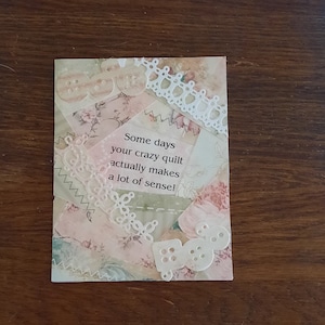 Quilt Blank Greeting Notecard Card Pezzato a mano Copripiumino pazzo in cartoncino Beige Rosa 4,5 "x 5,5"
