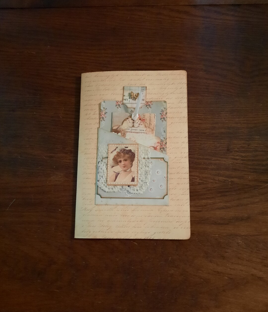 Fold Out Folio Junk Journal Vintage Lace Ephemera Stuffed Pockets Tags ...