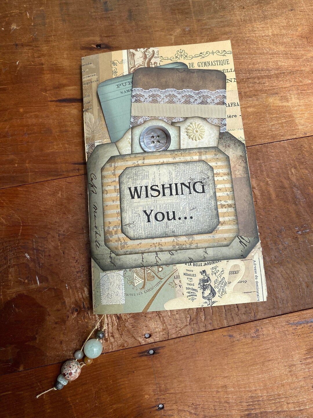 Happy Mail Junk Journal Style Greeting Card 5 Pockets Vintage Lace ...