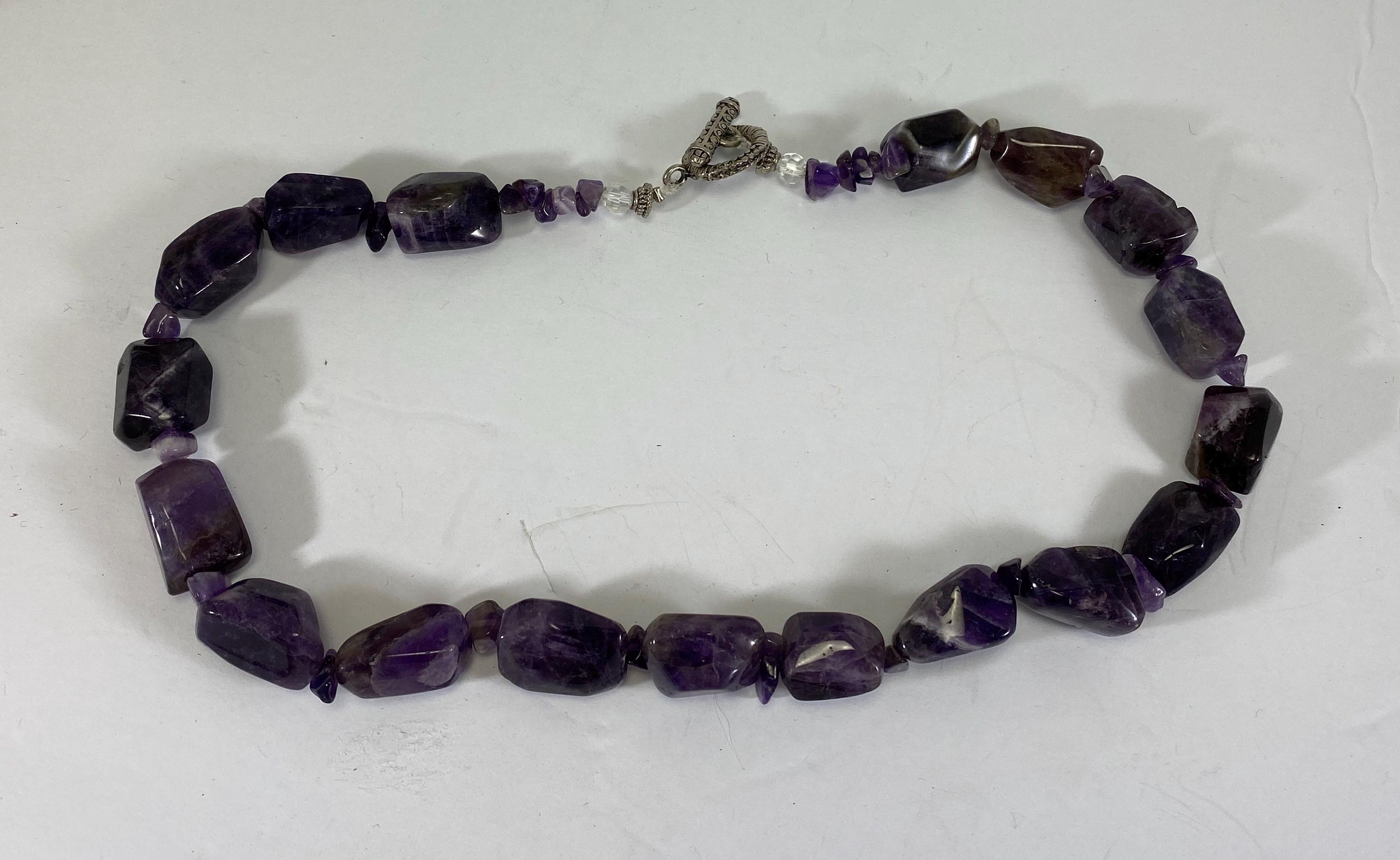 Collier En Améthyste & Perles Carrées Anthracite - Neuf Avec Étiquettes