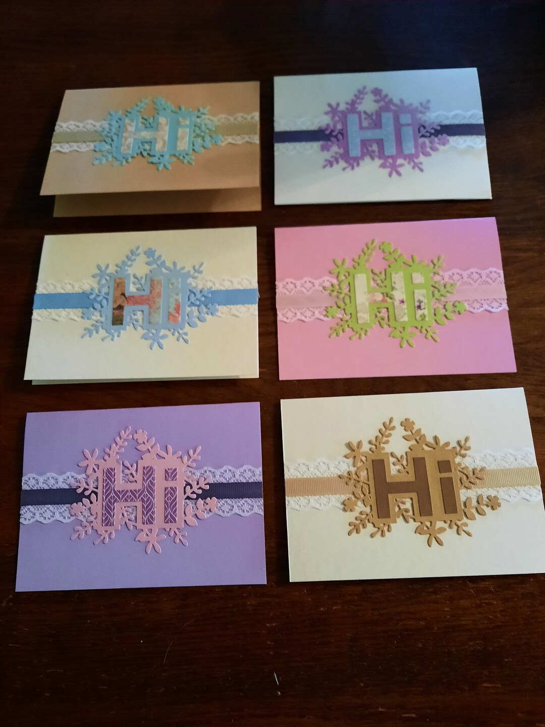 Set of 6 Handmade Blank Greeting Notecards Lovely "hi" With Vintage ...