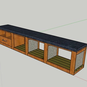 Bench, Bookshelf and Storage plans with CAD files.