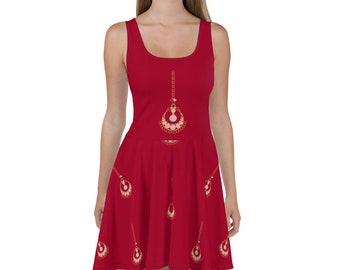 Indian Earring Dress, Red Skater Dress, Plus Sizes, Free Shipping!