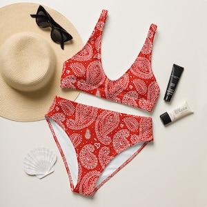 Red paisley swimsuit hotsell