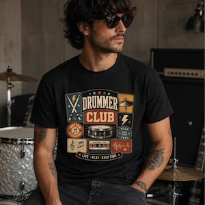 Drummer Shirt, Vintage Patchwork Design for Musicians and