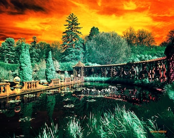 Beautiful colorful infrared photograph at Old Westbury Gardens New York