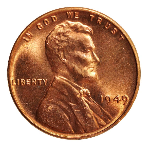 Uncirculated 1949wheat Lincoln head penny, MS condition.