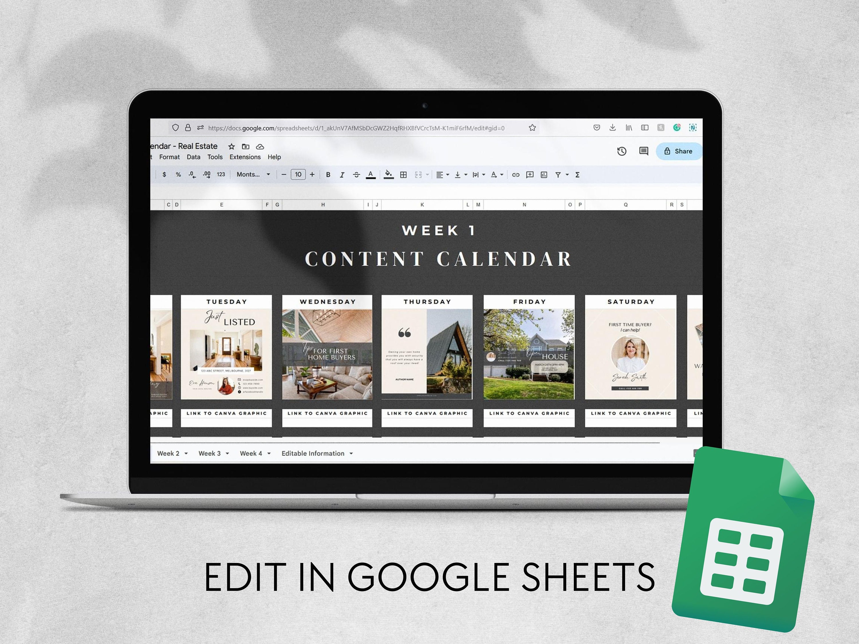 Real Estate Content Calendar in Google Sheets Real Estate Etsy