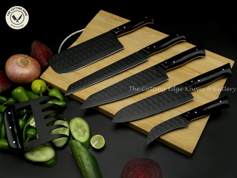 Midnight Black Handle Chef Knife Set, Hand Steel Kitchen Knife Set, 5 Piece Knife Set