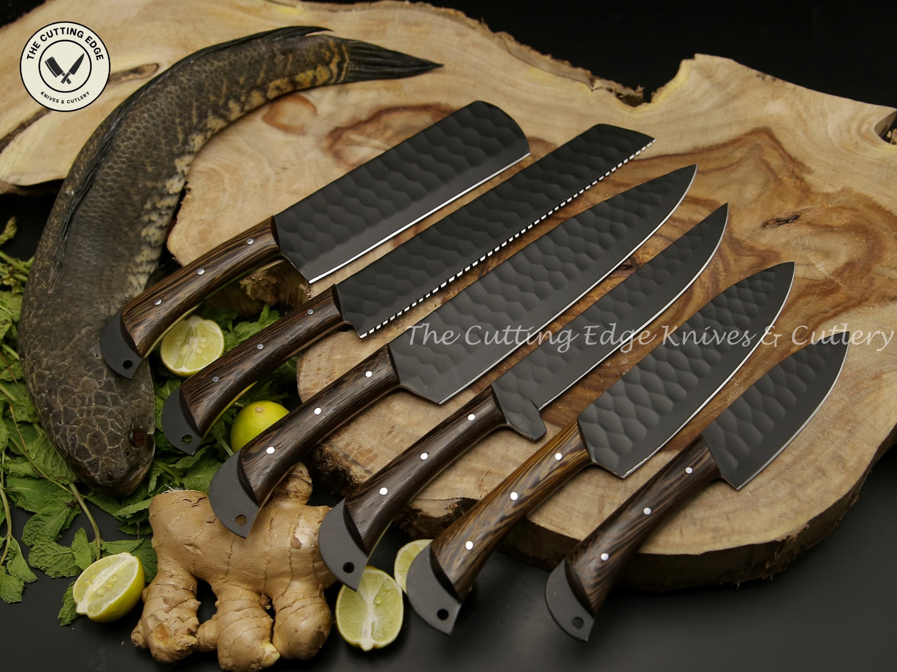 Wengewood Black Series Chef Knives Set Wooden Handle Kitchen Etsy