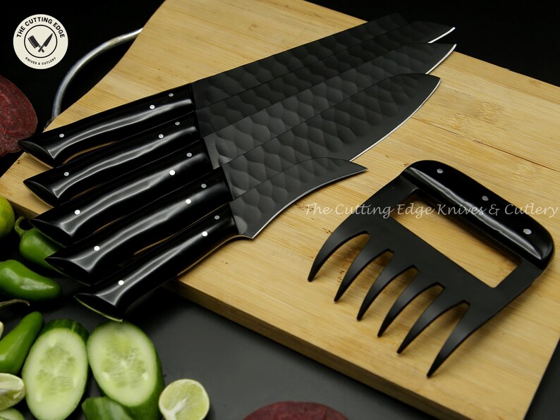 Midnight Black Handle Chef Knife Set, Hand Steel Kitchen Knife Set, 5 Piece Knife Set
