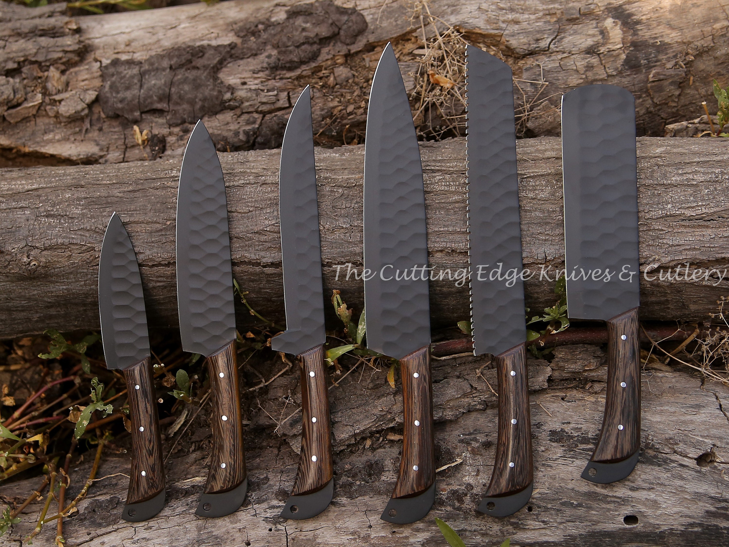 Wengewood Black Series Chef Knives Set Wooden Handle Kitchen Etsy