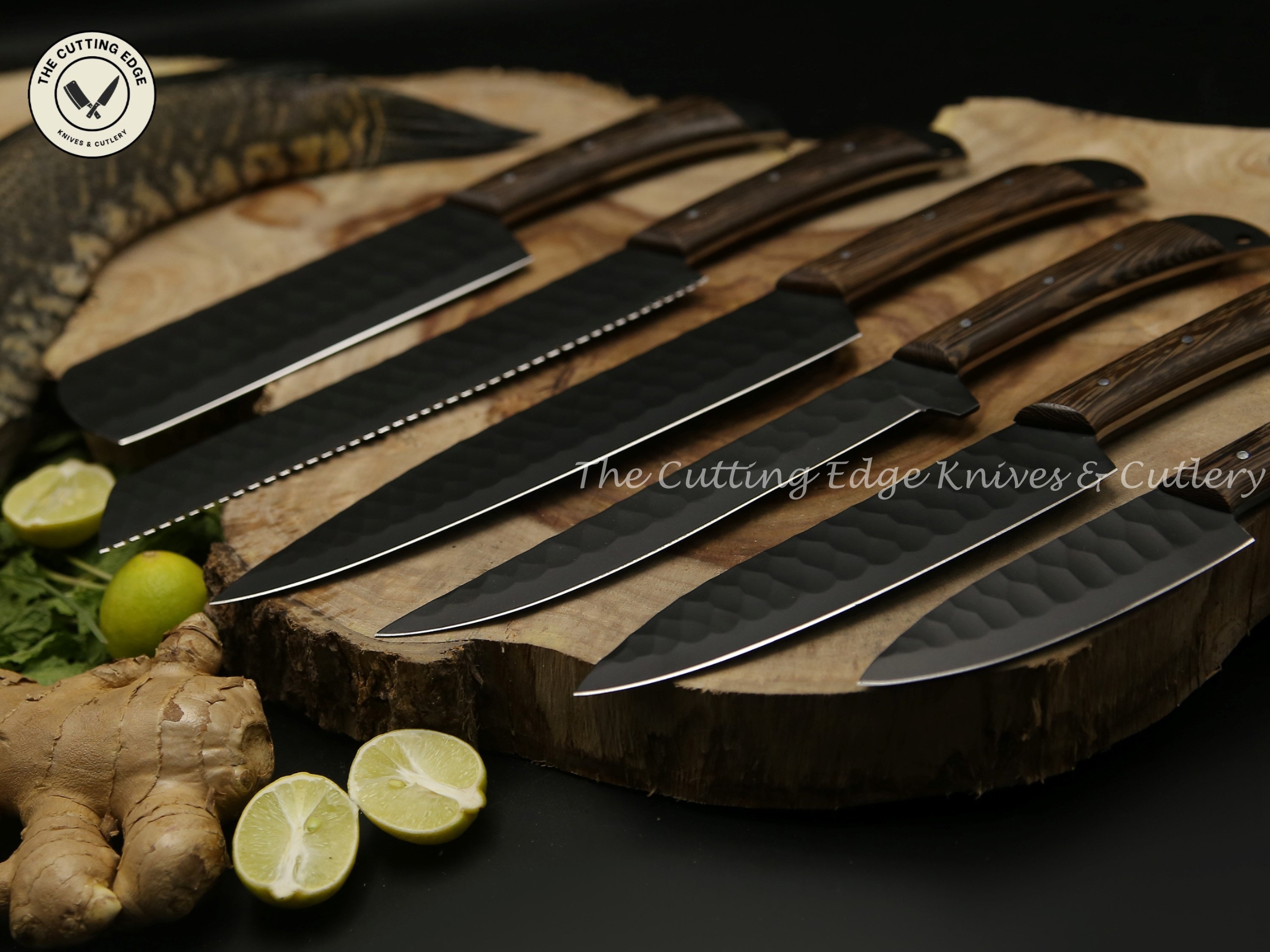 Wengewood Black Series Chef Knives Set Wooden Handle Kitchen Etsy