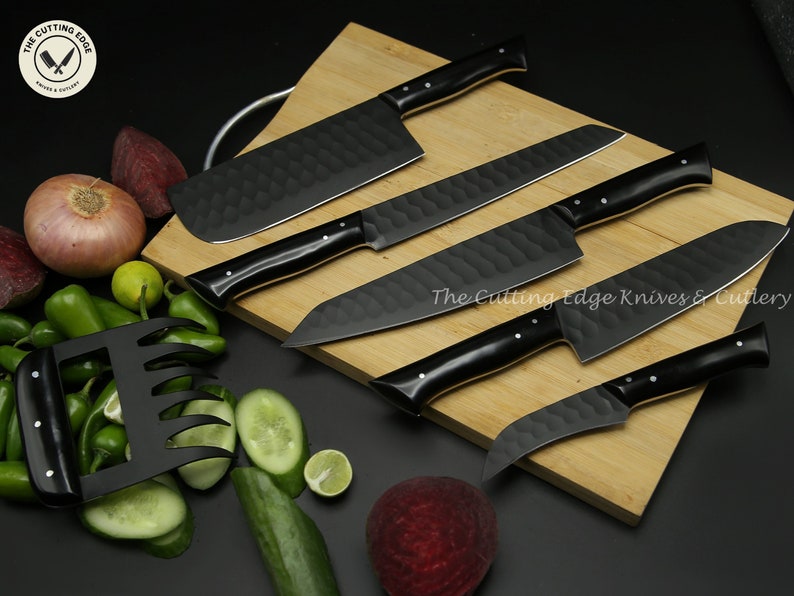 Midnight Black Handle Chef Knife Set, Hand Steel Kitchen Knife Set, 5 Piece Knife Set
