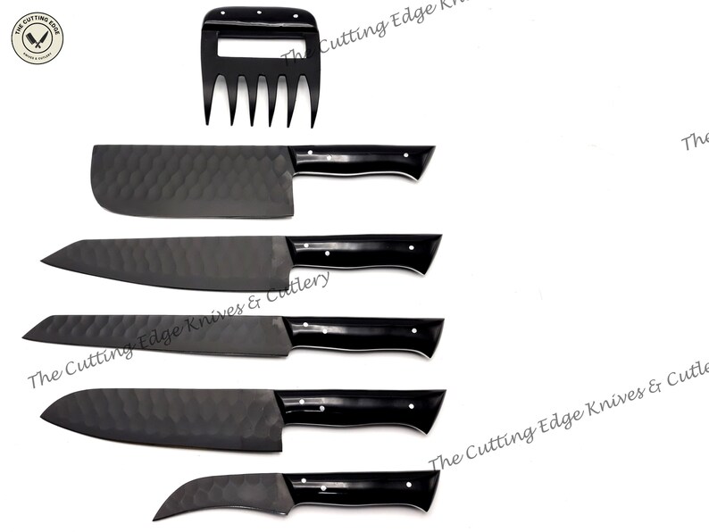 Midnight Black Handle Chef Knife Set, Hand Steel Kitchen Knife Set, 5 Piece Knife Set