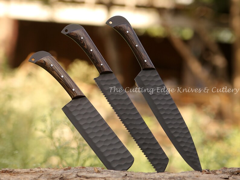 Wengewood Black Series Chef Knives Set Wooden Handle Kitchen Etsy