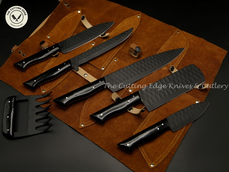 Carbon Black Chef Knife Set, Hand Steel Kitchen Knife Set, 5