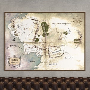 Mittelerde Antike Karte Wand-Dekor, Weltkarte Herr der Ringe Poster, Film Karte Hobbit, Fantasy Karte, Kartenkunst, Mittelerde Poster LOTR
