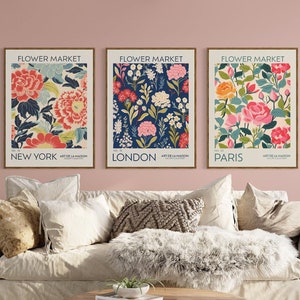 Blumenmarkt Print, 3er-Set, Botanische Wandkunst, Blumendekor Poster, New York Poster, Paris Druck, Benutzerdefinierte Wandkunst Set, digitaler Download