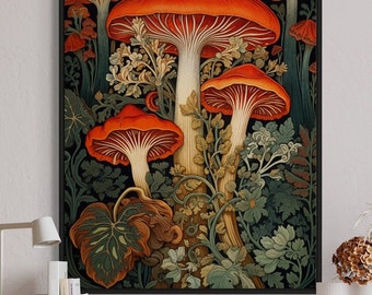 William Morris a inspiré l’impression d’art de champignon, l’impression de champignon, le décor botanique de mur, l’art de salon de nature d’affiche, l’art de mur de forêt, l’art de Moodie