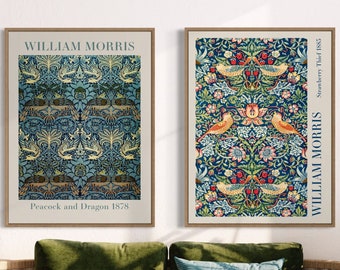 Conjunto de grabados de William Morris, arte botánico vintage, póster de arte textil