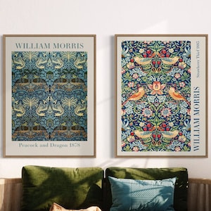 Set of 2 William Morris Prints, William Morris Exhibition Print, William Morris Poster, Vintage Wall Art, Textiles Art, Bird Art Poster