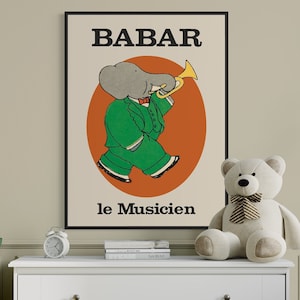 Babar the elephant wall art nursery decor kids gift retro wall art illustration print nursery decor quote wall art neutral gender baby gift