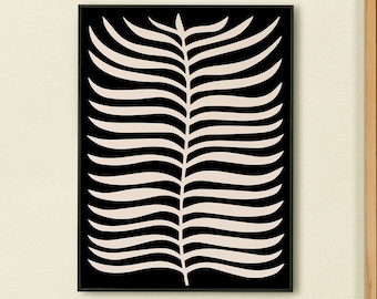 Minimalist Botanical Leaf Art Print, Black & Beige Floral Illustration